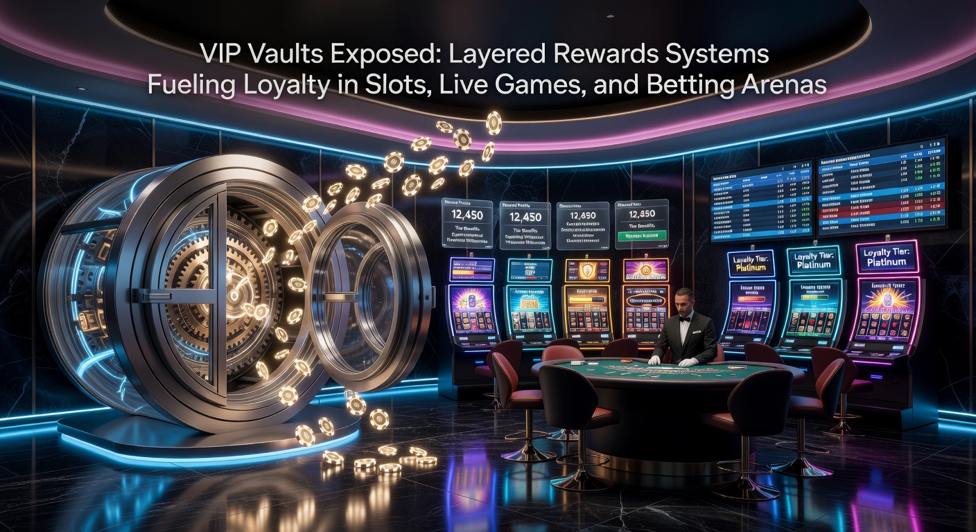 Grafik eines VIP-Tresors mit schimmernden Belohnungsschichten in einem modernen Online-Casino-Umfeld