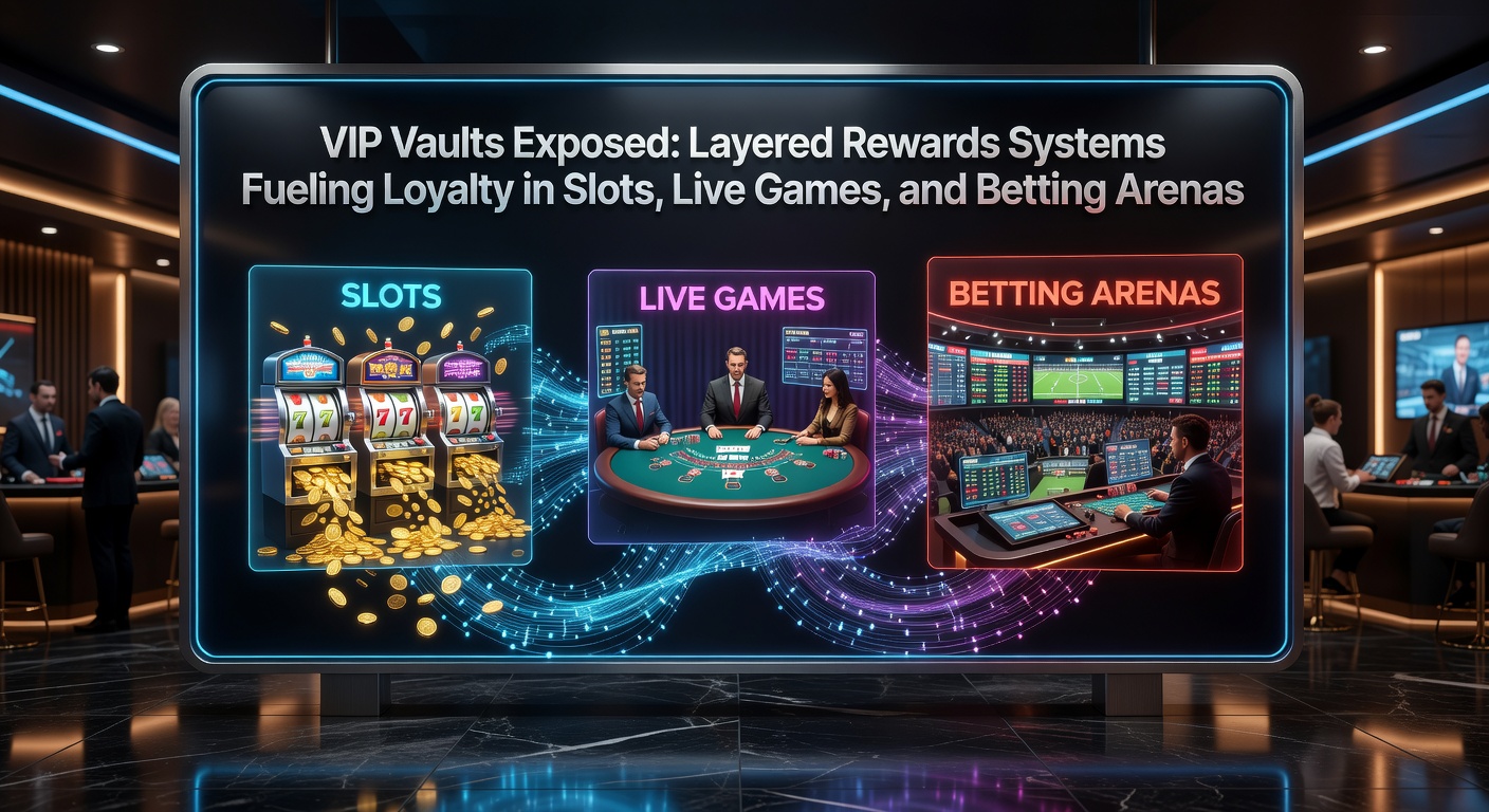 Detaillierte Darstellung einer VIP-Belohnungspyramide mit Slots, Live-Tischen und Wettoptionen in leuchtenden Farben